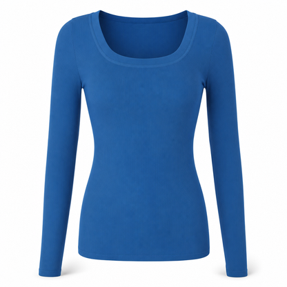 Damen Rippstrick-T-Shirt – eckiger Ausschnitt, Langarm & schmale Passform, figurbetont