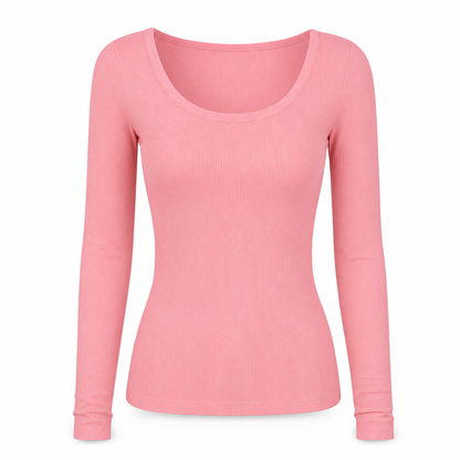 Damen Rippstrick-T-Shirt – eckiger Ausschnitt, Langarm & schmale Passform, figurbetont