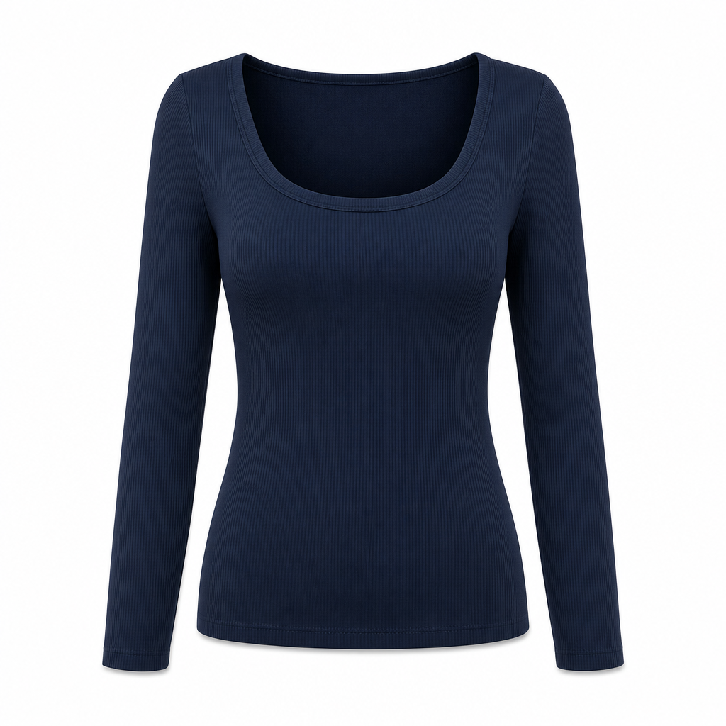 Damen Rippstrick-T-Shirt – eckiger Ausschnitt, Langarm & schmale Passform, figurbetont