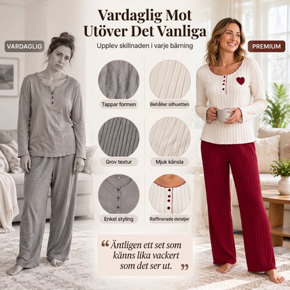 📢🎉50%Rabatt!!!🛍️✨Geripptes Schlafanzug-Set für Damen mit Herzstickerei