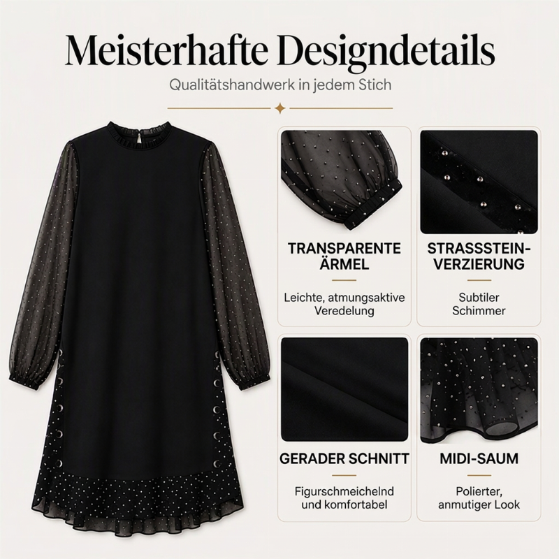 Elegantes Damenkleid mit transparenten Punktenärmeln
