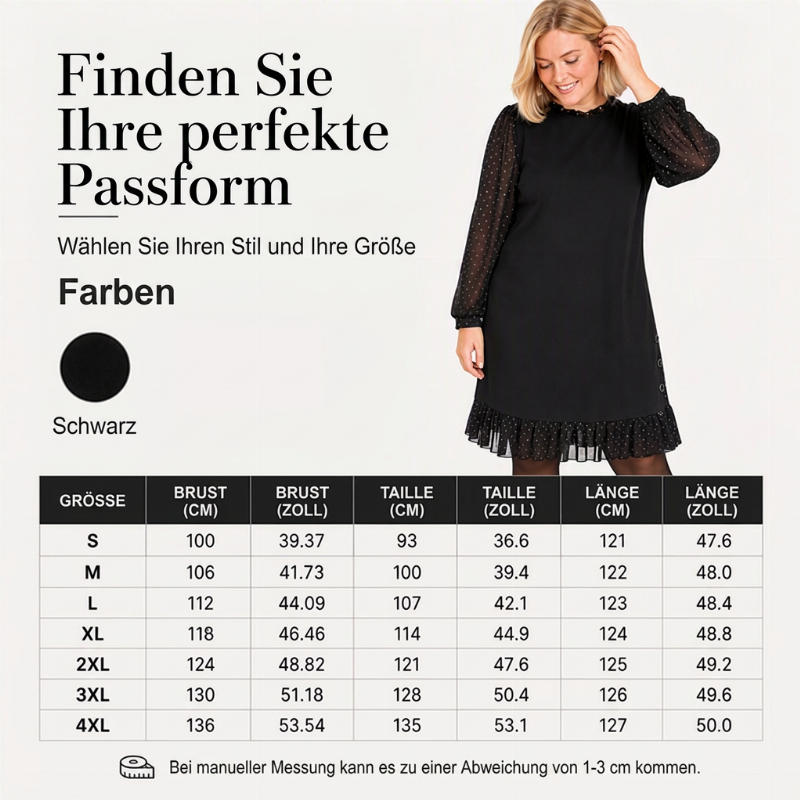 Elegantes Damenkleid mit transparenten Punktenärmeln