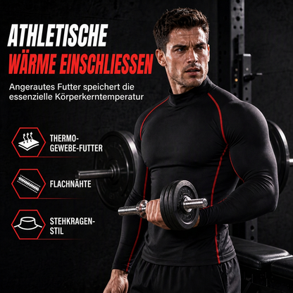 Herren Thermo-Kompressions-Langarmshirt mit Stehkragen – warm gefüttert, ideal als Unterziehshirt für Sport, Laufen & Training
