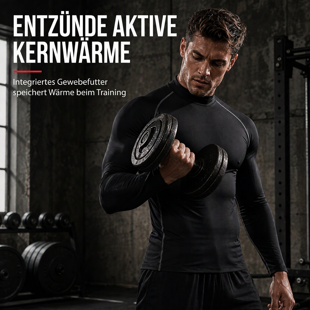 Herren Thermo-Kompressions-Langarmshirt mit Stehkragen – warm gefüttert, ideal als Unterziehshirt für Sport, Laufen & Training