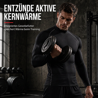 Herren Thermo-Kompressions-Langarmshirt mit Stehkragen – warm gefüttert, ideal als Unterziehshirt für Sport, Laufen & Training