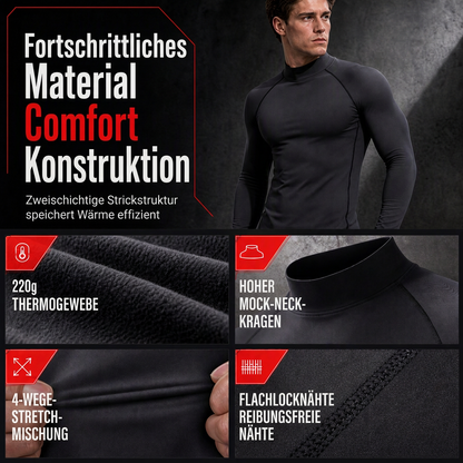 Herren Thermo-Kompressions-Langarmshirt mit Stehkragen – warm gefüttert, ideal als Unterziehshirt für Sport, Laufen & Training