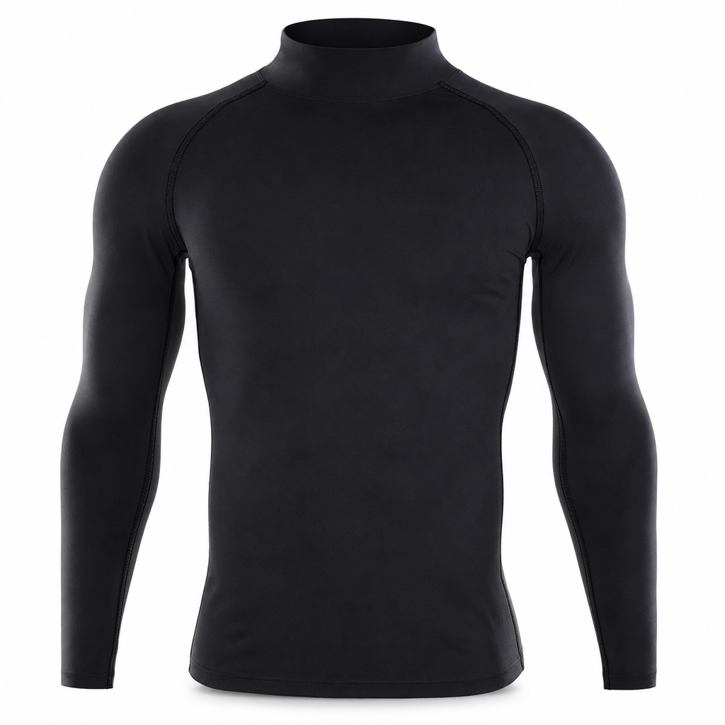 Herren Thermo-Kompressions-Langarmshirt mit Stehkragen – warm gefüttert, ideal als Unterziehshirt für Sport, Laufen & Training