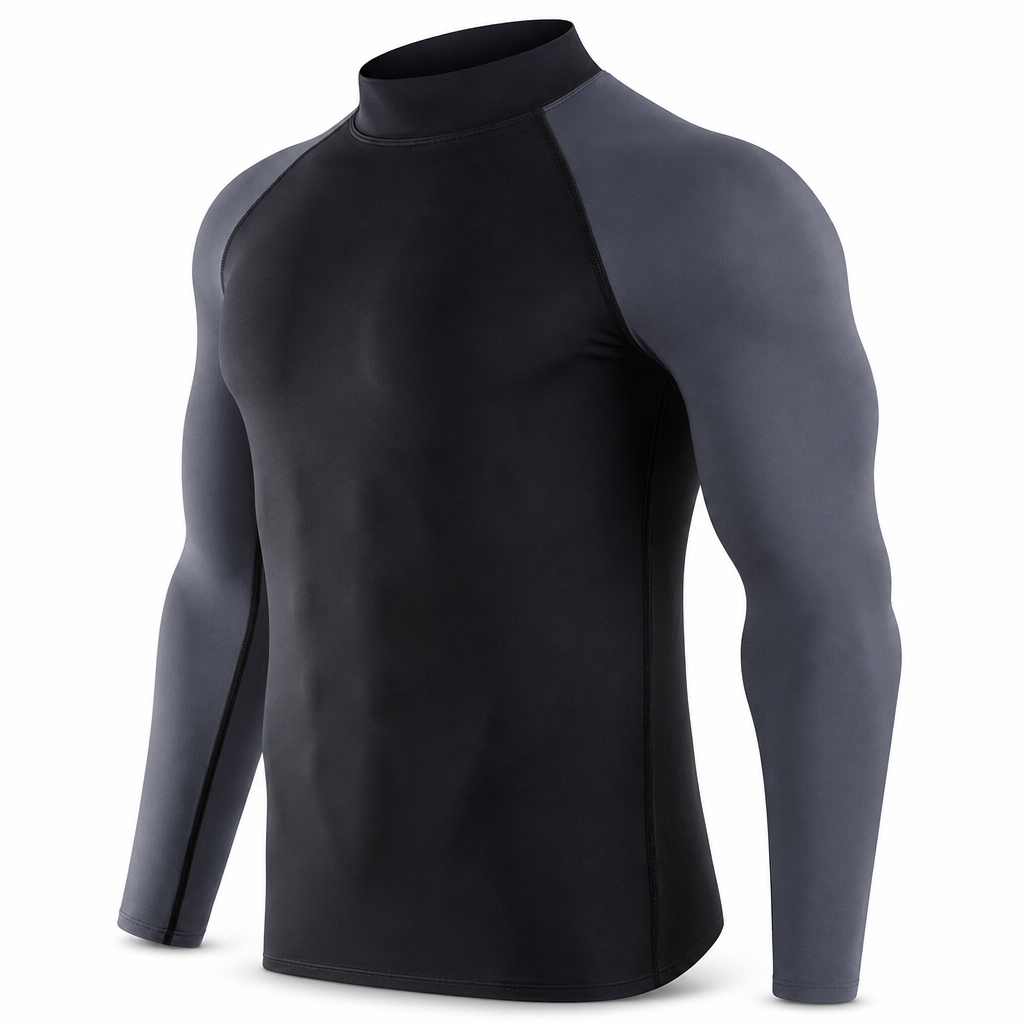 Herren Thermo-Kompressions-Langarmshirt mit Stehkragen – warm gefüttert, ideal als Unterziehshirt für Sport, Laufen & Training