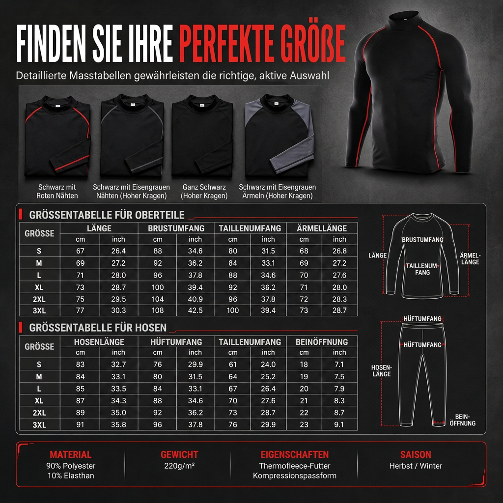 Herren Thermo-Kompressions-Langarmshirt mit Stehkragen – warm gefüttert, ideal als Unterziehshirt für Sport, Laufen & Training
