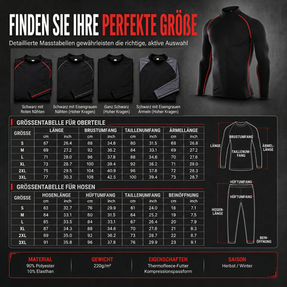 Herren Thermo-Kompressions-Langarmshirt mit Stehkragen – warm gefüttert, ideal als Unterziehshirt für Sport, Laufen & Training