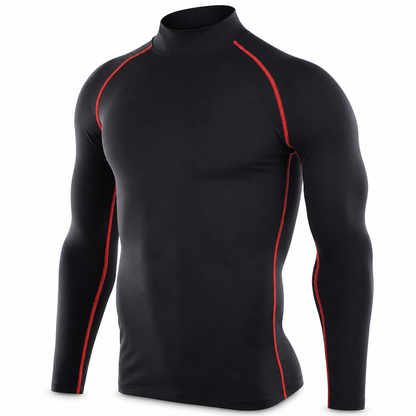 Herren Thermo-Kompressions-Langarmshirt mit Stehkragen – warm gefüttert, ideal als Unterziehshirt für Sport, Laufen & Training