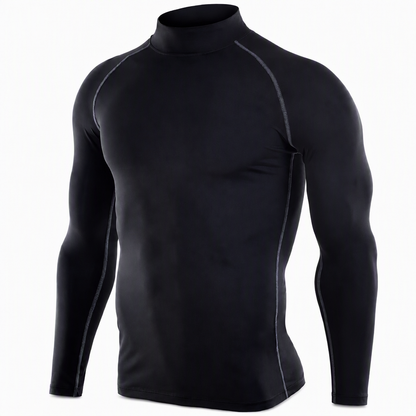 Herren Thermo-Kompressions-Langarmshirt mit Stehkragen – warm gefüttert, ideal als Unterziehshirt für Sport, Laufen & Training