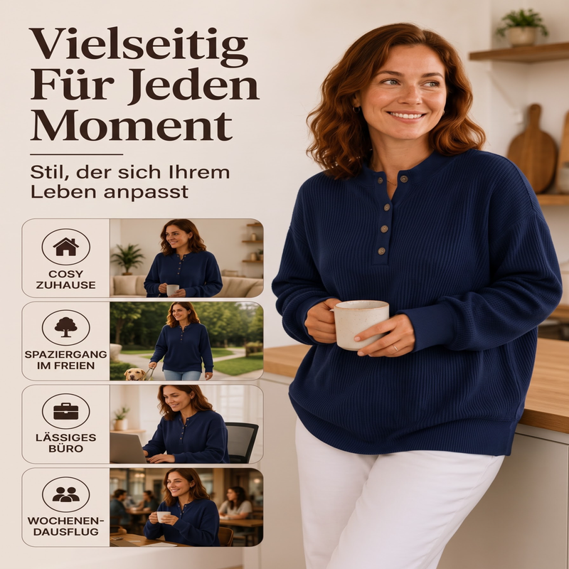 🔥Heiß begehrt! Jetzt sichern!🔥 Damen Waffelstrick Henley Sweatshirt