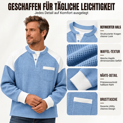 📢🎉50%Rabatt!!!🛍️✨Freizeit-Henley-Oberteil für Herren mit Farbblock-Design und Waffelstrick