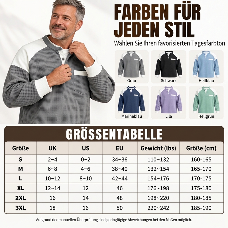 📢🎉50%Rabatt!!!🛍️✨Freizeit-Henley-Oberteil für Herren mit Farbblock-Design und Waffelstrick