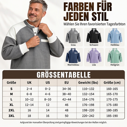 📢🎉50%Rabatt!!!🛍️✨Freizeit-Henley-Oberteil für Herren mit Farbblock-Design und Waffelstrick
