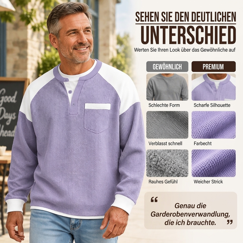 📢🎉50%Rabatt!!!🛍️✨Freizeit-Henley-Oberteil für Herren mit Farbblock-Design und Waffelstrick