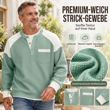 📢🎉50%Rabatt!!!🛍️✨Freizeit-Henley-Oberteil für Herren mit Farbblock-Design und Waffelstrick