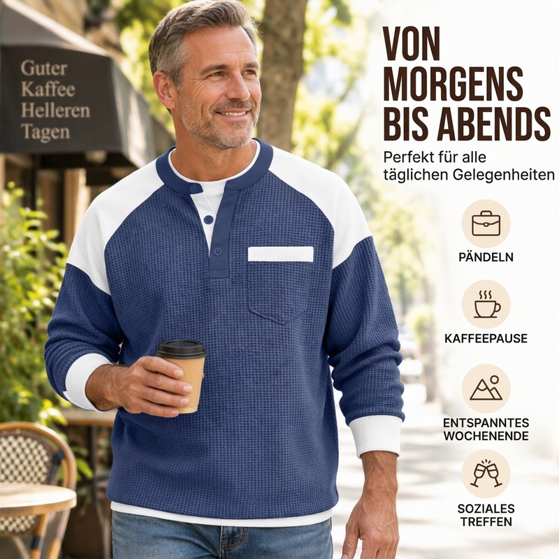 📢🎉50%Rabatt!!!🛍️✨Freizeit-Henley-Oberteil für Herren mit Farbblock-Design und Waffelstrick