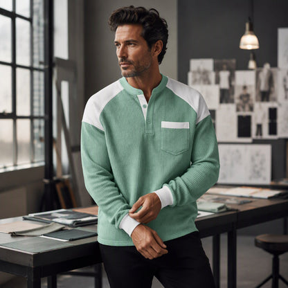 📢🎉50%Rabatt!!!🛍️✨Freizeit-Henley-Oberteil für Herren mit Farbblock-Design und Waffelstrick