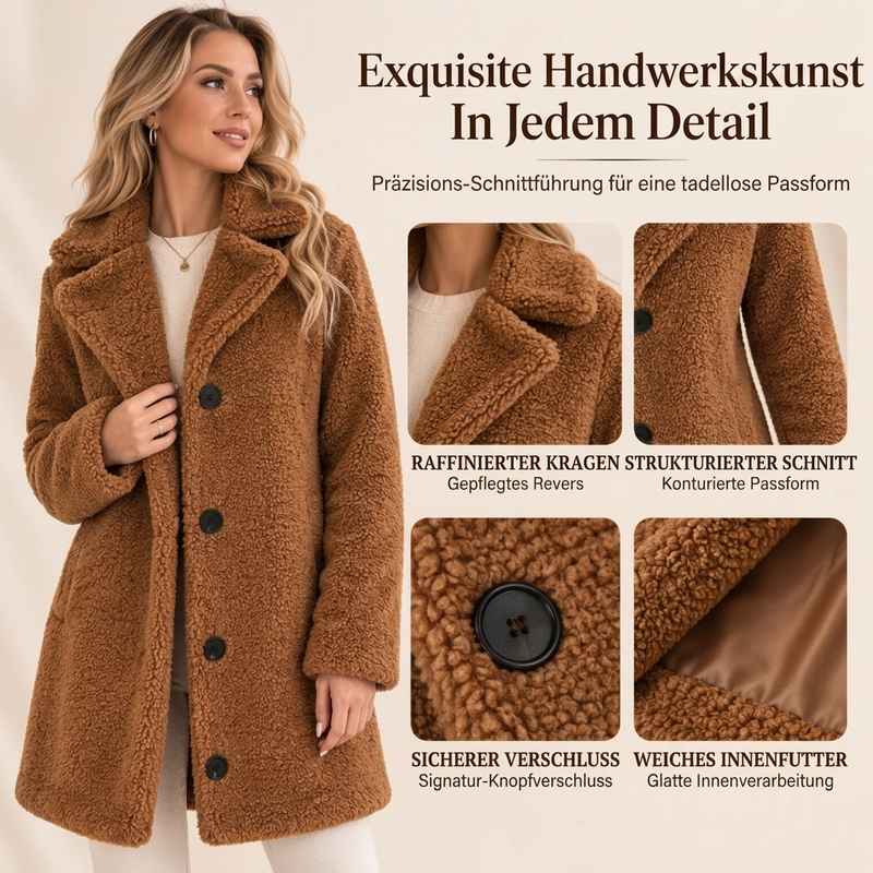 💥Jetzt im Trend!💥 Warmer Plüsch-Knopfleisten-Lapellenmantel für Damen