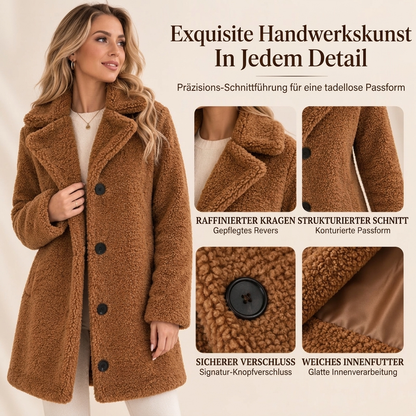 💥Jetzt im Trend!💥 Warmer Plüsch-Knopfleisten-Lapellenmantel für Damen