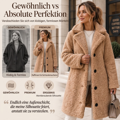 💥Jetzt im Trend!💥 Warmer Plüsch-Knopfleisten-Lapellenmantel für Damen