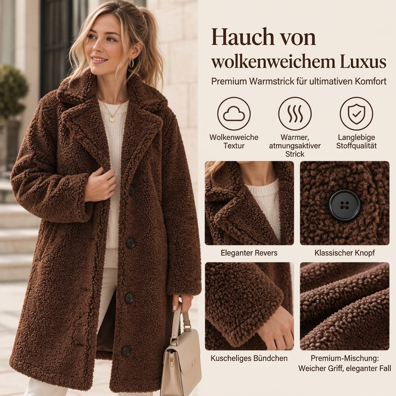 💥Jetzt im Trend!💥 Warmer Plüsch-Knopfleisten-Lapellenmantel für Damen