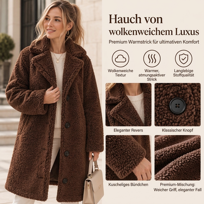 💥Jetzt im Trend!💥 Warmer Plüsch-Knopfleisten-Lapellenmantel für Damen