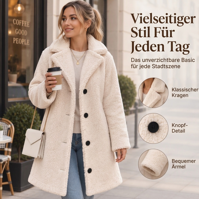 💥Jetzt im Trend!💥 Warmer Plüsch-Knopfleisten-Lapellenmantel für Damen