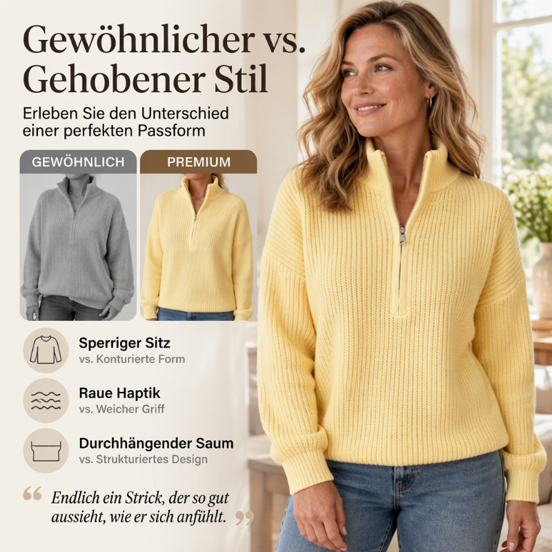 📢🎉50%Rabatt!!!🛍️✨Damen Stehkragen Halb-Reißverschluss Strickpullover