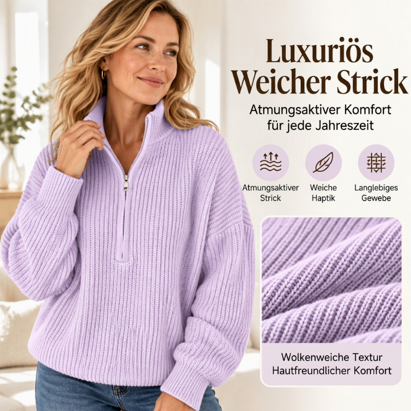 📢🎉50%Rabatt!!!🛍️✨Damen Stehkragen Halb-Reißverschluss Strickpullover