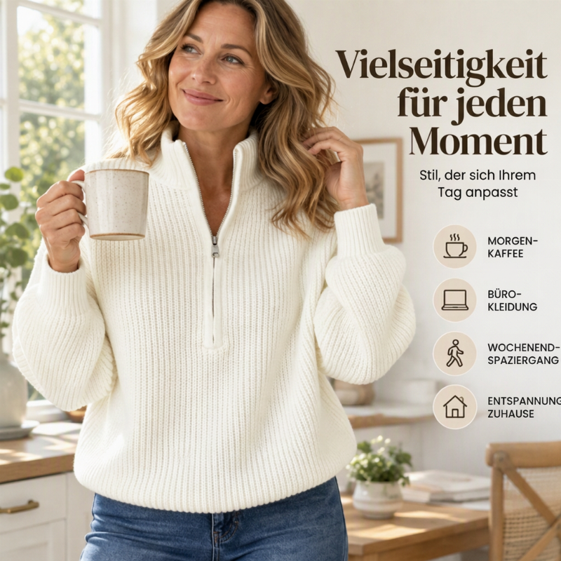 📢🎉50%Rabatt!!!🛍️✨Damen Stehkragen Halb-Reißverschluss Strickpullover