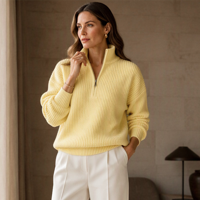 📢🎉50%Rabatt!!!🛍️✨Damen Stehkragen Halb-Reißverschluss Strickpullover