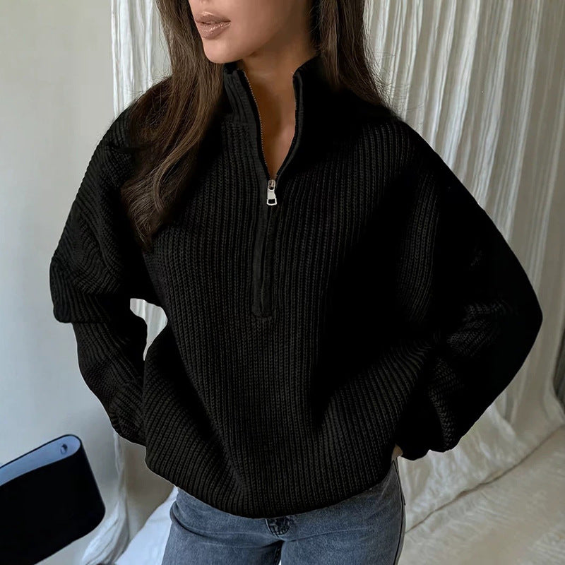 📢🎉50%Rabatt!!!🛍️✨Damen Stehkragen Halb-Reißverschluss Strickpullover