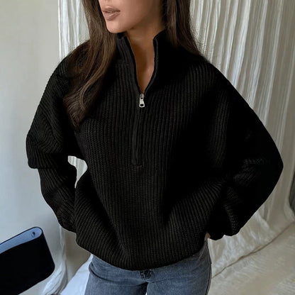 📢🎉50%Rabatt!!!🛍️✨Damen Stehkragen Halb-Reißverschluss Strickpullover