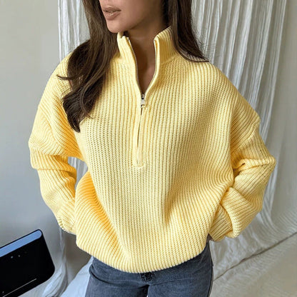 📢🎉50%Rabatt!!!🛍️✨Damen Stehkragen Halb-Reißverschluss Strickpullover