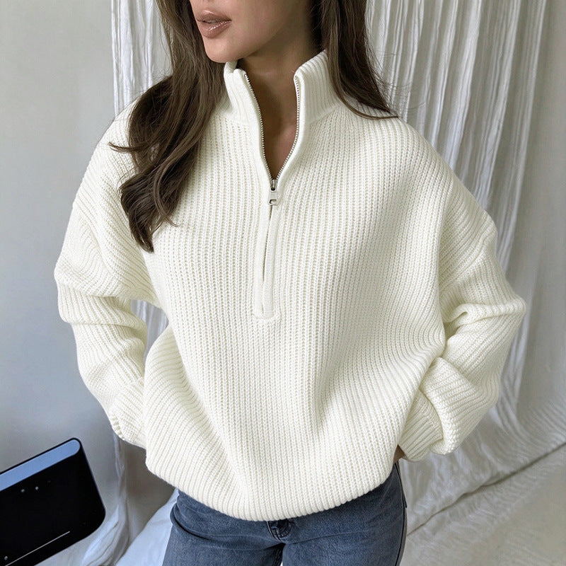 📢🎉50%Rabatt!!!🛍️✨Damen Stehkragen Halb-Reißverschluss Strickpullover