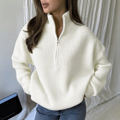 📢🎉50%Rabatt!!!🛍️✨Damen Stehkragen Halb-Reißverschluss Strickpullover