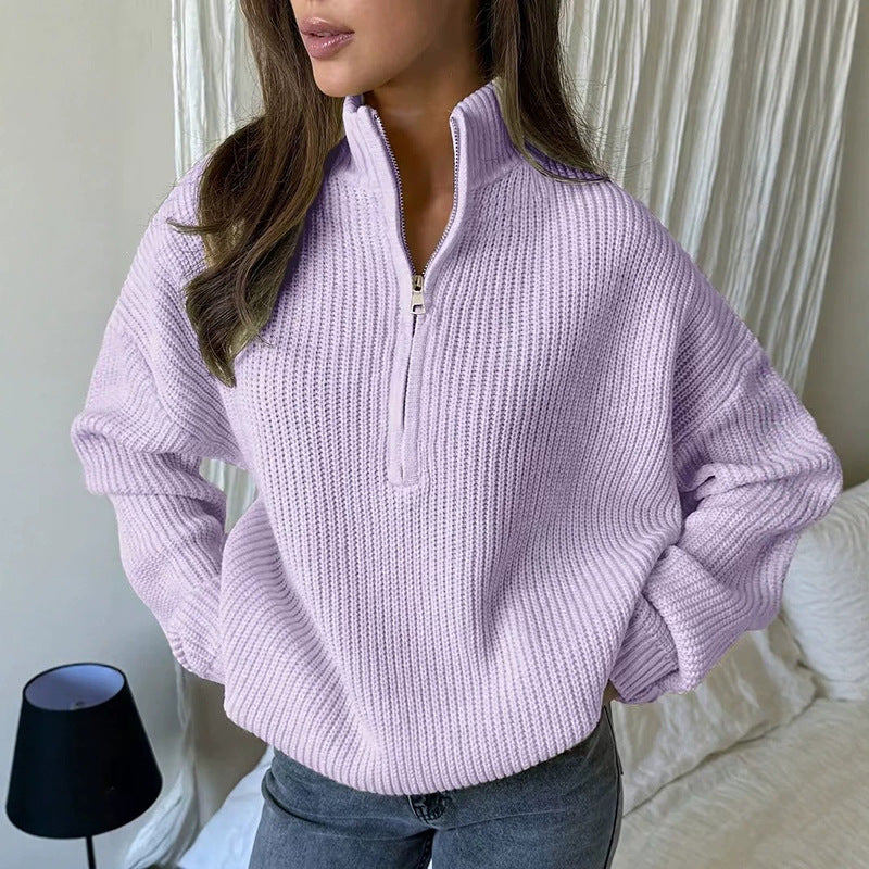 📢🎉50%Rabatt!!!🛍️✨Damen Stehkragen Halb-Reißverschluss Strickpullover