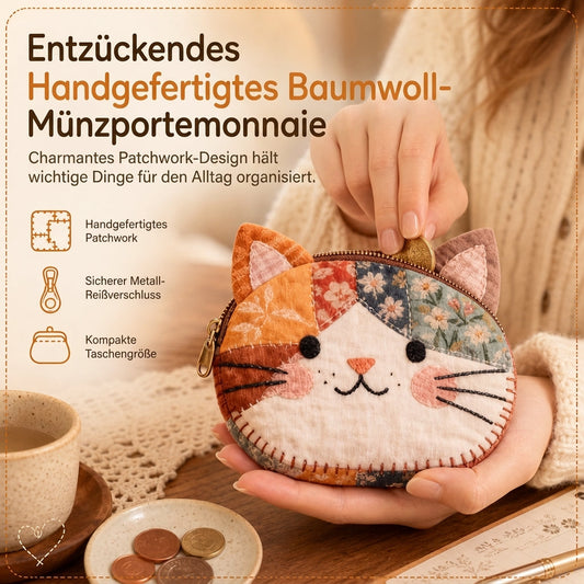 Niedliches Patchwork-Katzen-Münzfach und tragbarer Kartenhalter – kleine, kreative Geldbörse für Mädchen