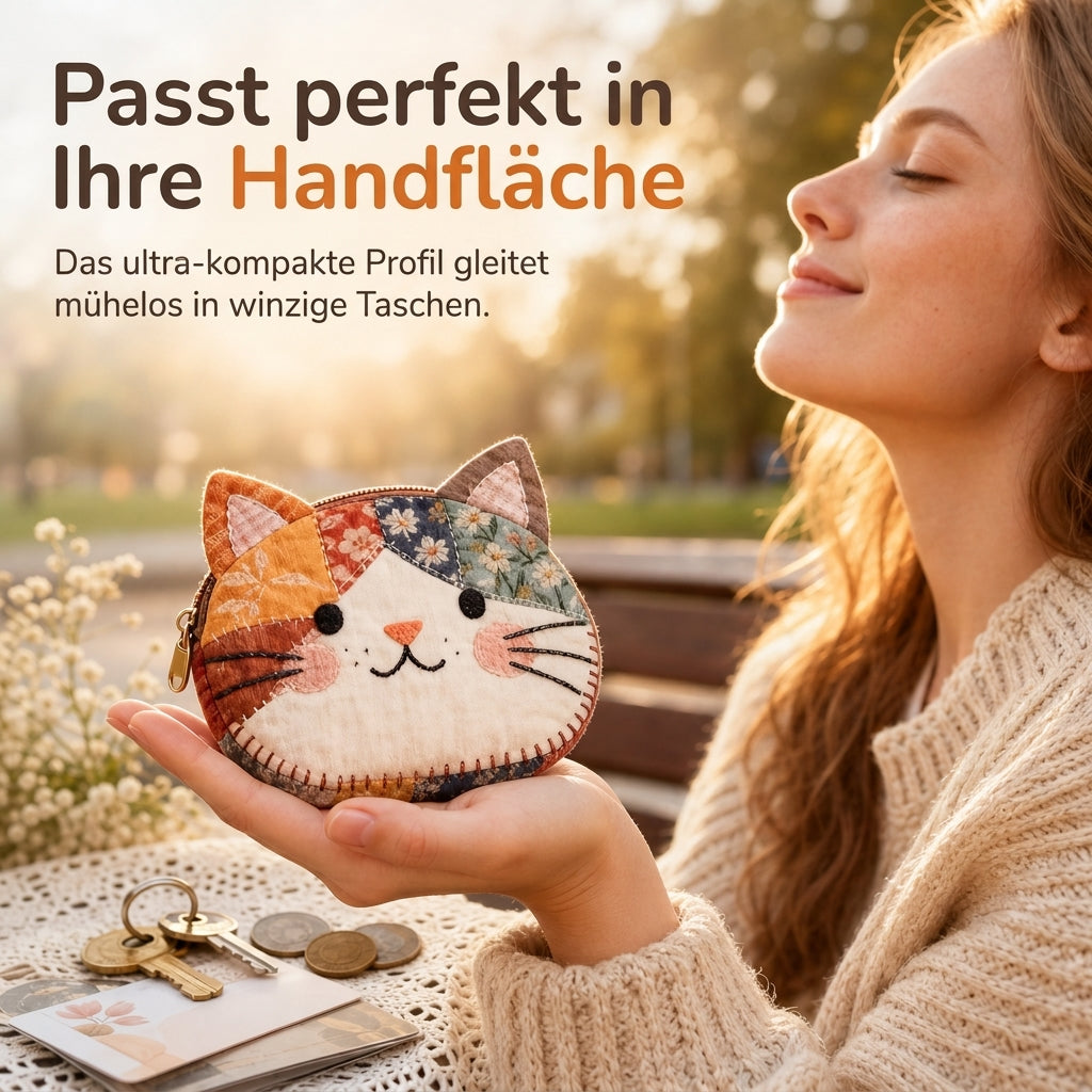 Niedliches Patchwork-Katzen-Münzfach und tragbarer Kartenhalter – kleine, kreative Geldbörse für Mädchen