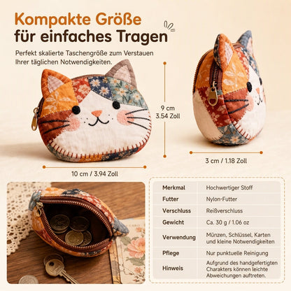 Niedliches Patchwork-Katzen-Münzfach und tragbarer Kartenhalter – kleine, kreative Geldbörse für Mädchen