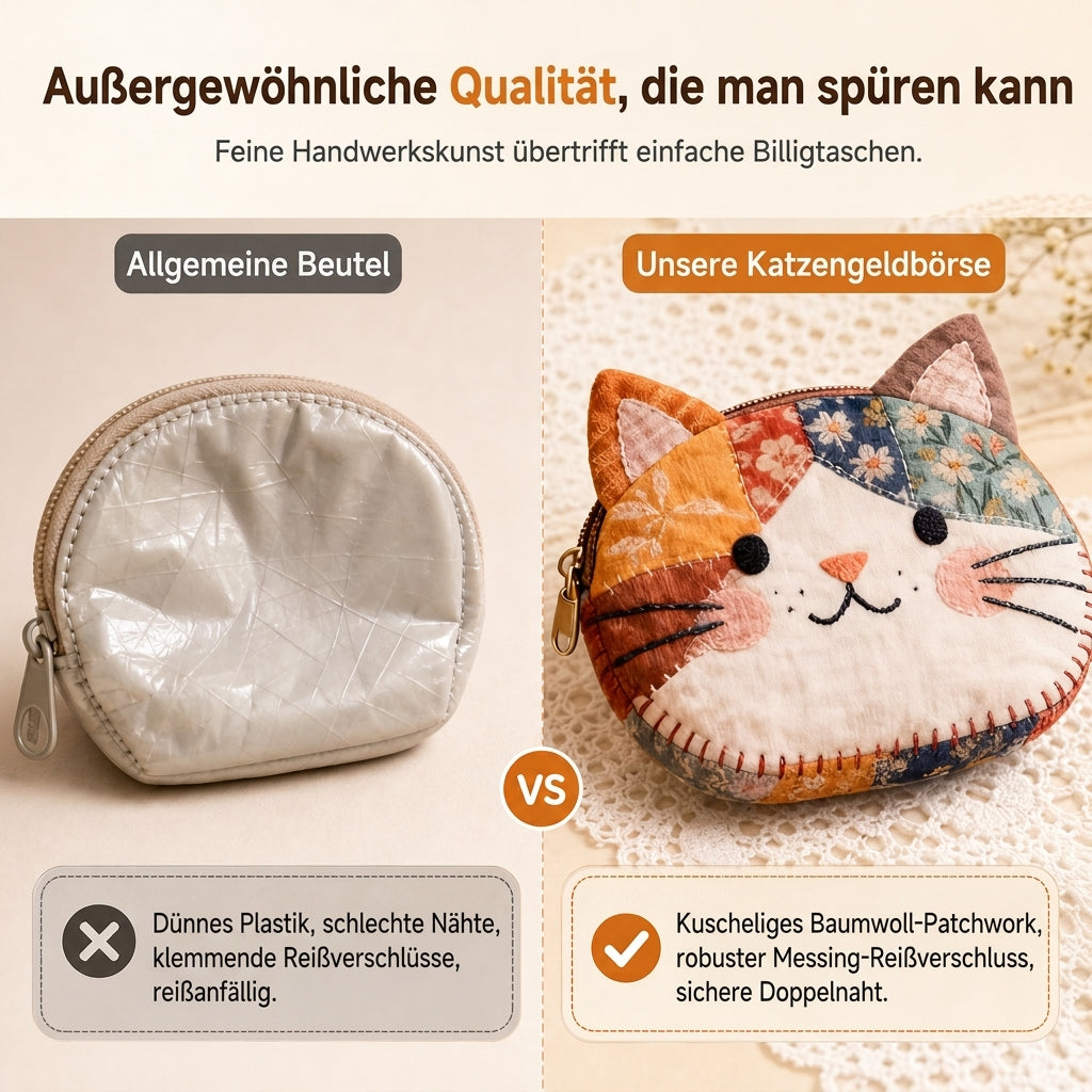Niedliches Patchwork-Katzen-Münzfach und tragbarer Kartenhalter – kleine, kreative Geldbörse für Mädchen