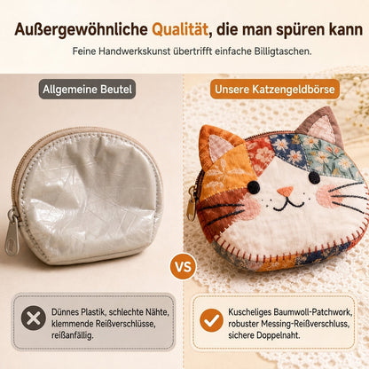 Niedliches Patchwork-Katzen-Münzfach und tragbarer Kartenhalter – kleine, kreative Geldbörse für Mädchen