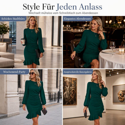 🔥Heiß begehrt! Jetzt sichern!🔥 Damen einfarbiges Puffärmel-Bodycon-Kleid