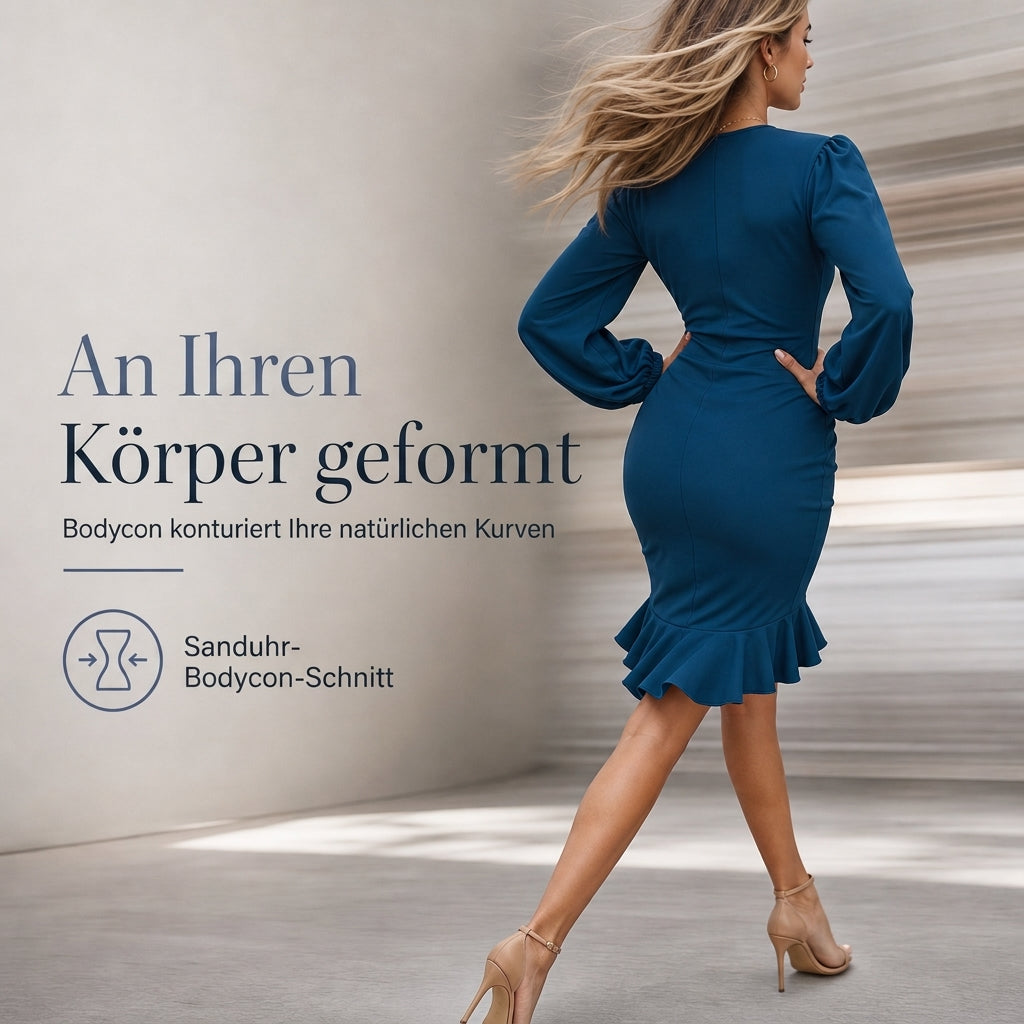 🔥Heiß begehrt! Jetzt sichern!🔥 Damen einfarbiges Puffärmel-Bodycon-Kleid