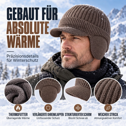 Herren Winter Strickmütze mit Schirm und Ohrenklappen
