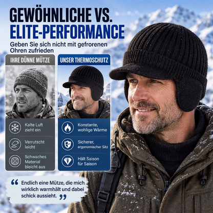 Herren Winter Strickmütze mit Schirm und Ohrenklappen