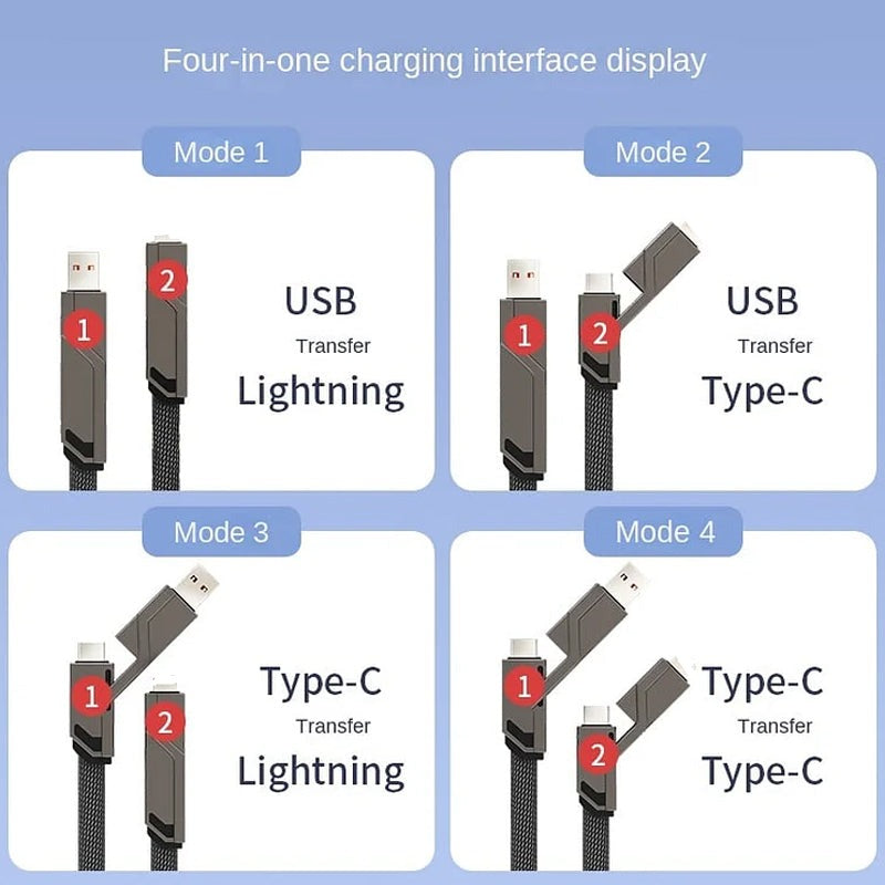 🔥4-in-1 flaches, geflochtenes Anti-Tangle-Ladekabel mit Klettverschluss🔥（Kaufen Sie einen, erhalten Sie einen gratis）